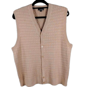 Monterey Club Camel Cable Knit V-Neck Sleeveless Button Down Casual Sweater Vest